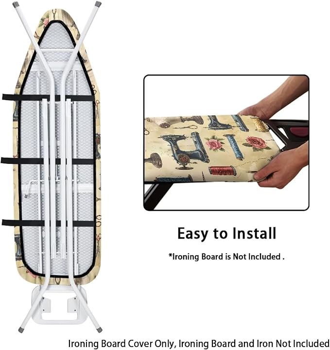 Ironing Board Cover, Standard Size 15x54, Sewing Machine Rose Print, Elastic