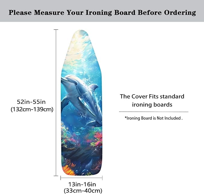 GLENLCWE Underwater Dolphin Print Ironing Board Cover, 54x15 inches