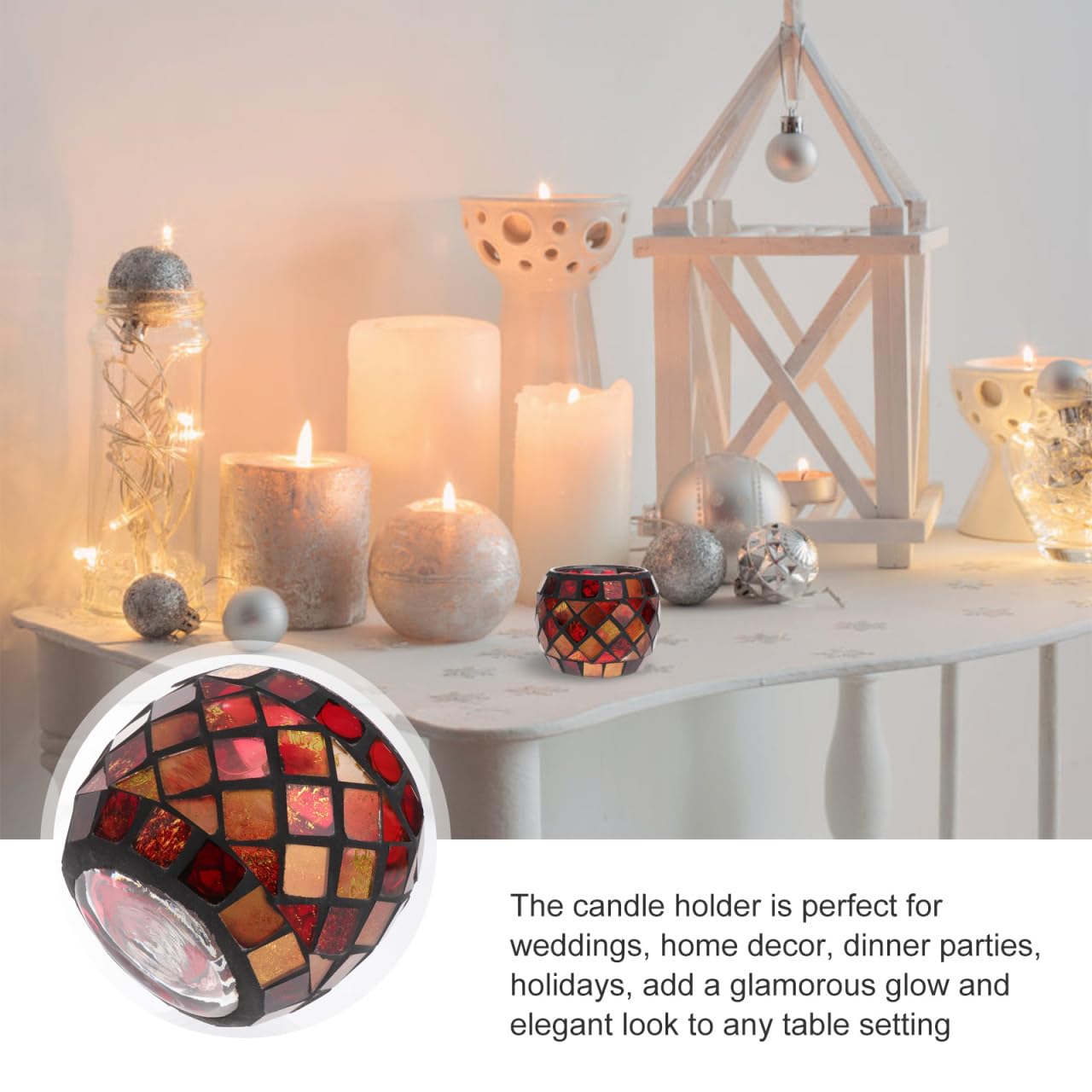 Kichvoe Glass Candle Holder: Romantic Tealight Holder European Style Mosaic Cup for Home Decor, Parties, Weddings - 2.75 Inch Votive Candle Cup