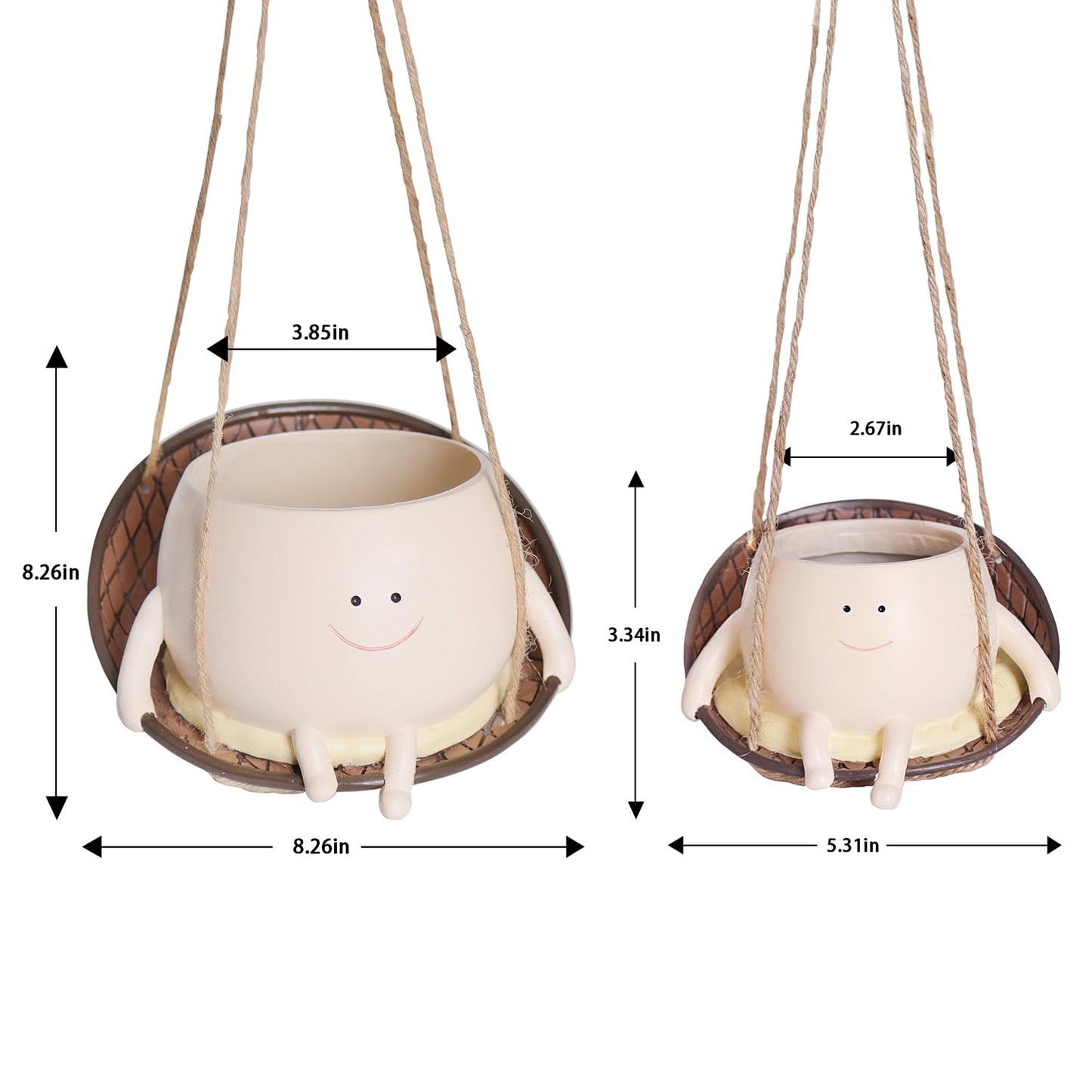 UMESONG Hanging Swing Chair Planter Pot Smiley Face Planter for Indoor Outdoor Plant Cute Head Resin Flower Pots for String of Pearls Plant Live Unique Gift IdeaI for Mother Day, Christmas (Large)