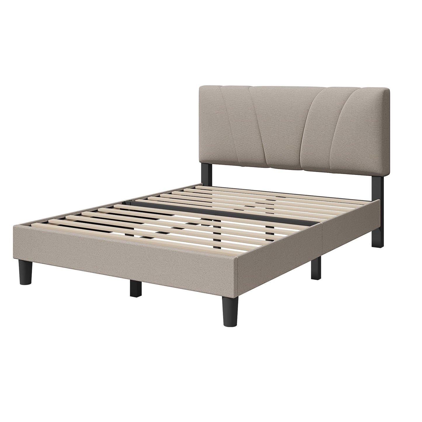 Novilla Full Size Bed Frame with Adjustable Headboard Platform Full Bed Frame with Linen Fabric Upholstered Headboard, No Box Spring Needed, Noise-Free, Wooden Slats Support, Easy Assembly, Beige