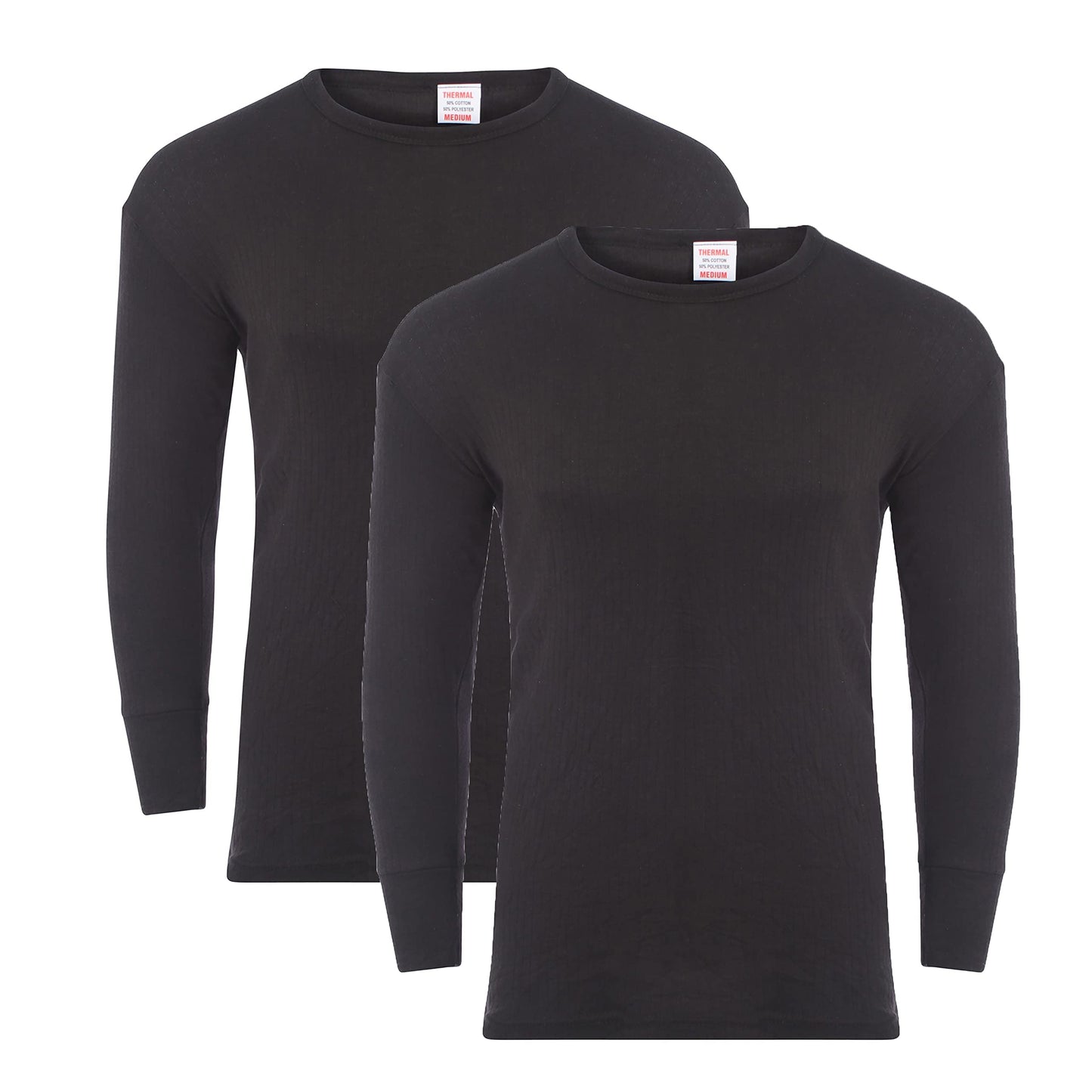 Heatwave® Pack of 2 Men's Thermal Long Sleeve Top, Warm Underwear Baselayer, S M L XL XXL Thermals, Large Black