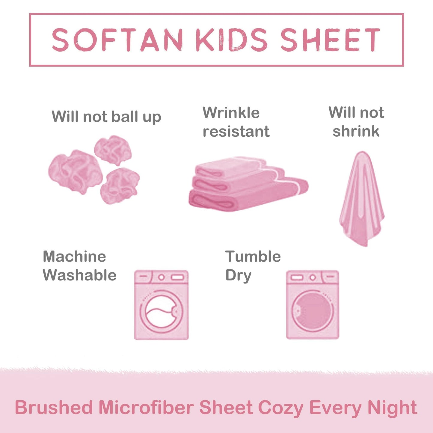 Softan Kids Bed Sheet Set, 4-Piece Full Size Sheets, Microfiber Fitted Sheet with 15 Inches Deep Pocket and Corner Straps, Breathable & Silky Soft Pink Unicorn Pattern Sheet and Pillowcase Sets