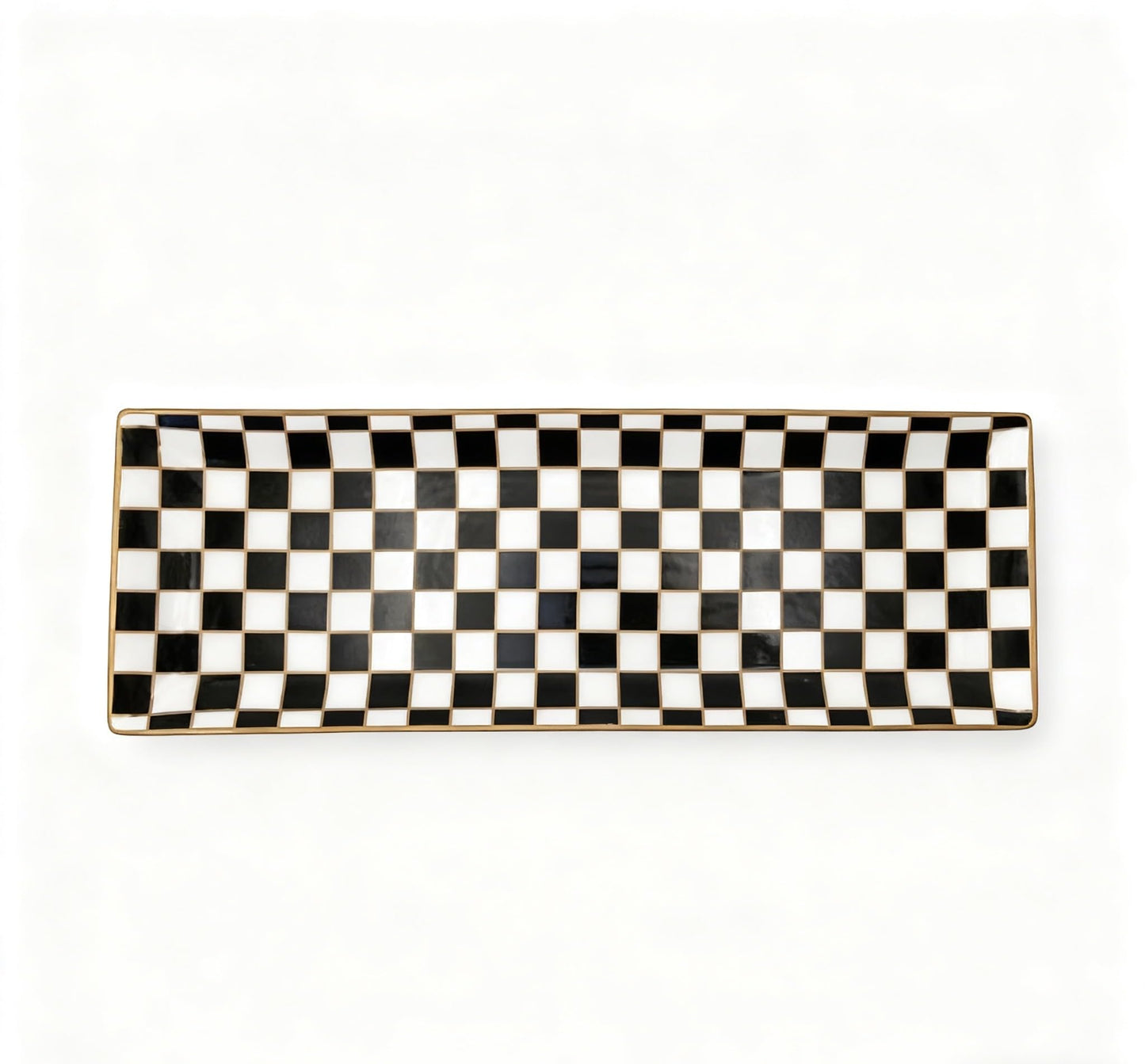 Porlien 14-inch Checker Black and White Rectangle Serving Platters Set of 3 for Party, Wedding and Entertaining, Rectangular Serving Plates, Serving Tray for Dinner, Appetizers and Desserts
