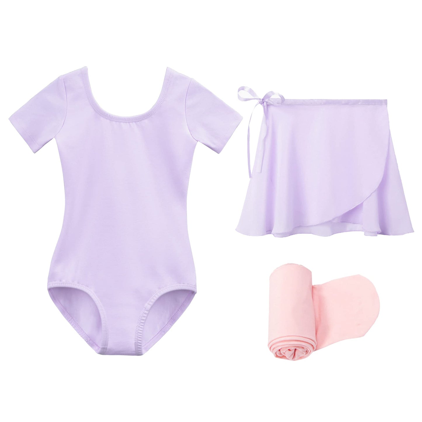 Stelle Ballet Leotards for Girls Dance Dress Outfit Combo with Skirt and Tights (Purple,110)