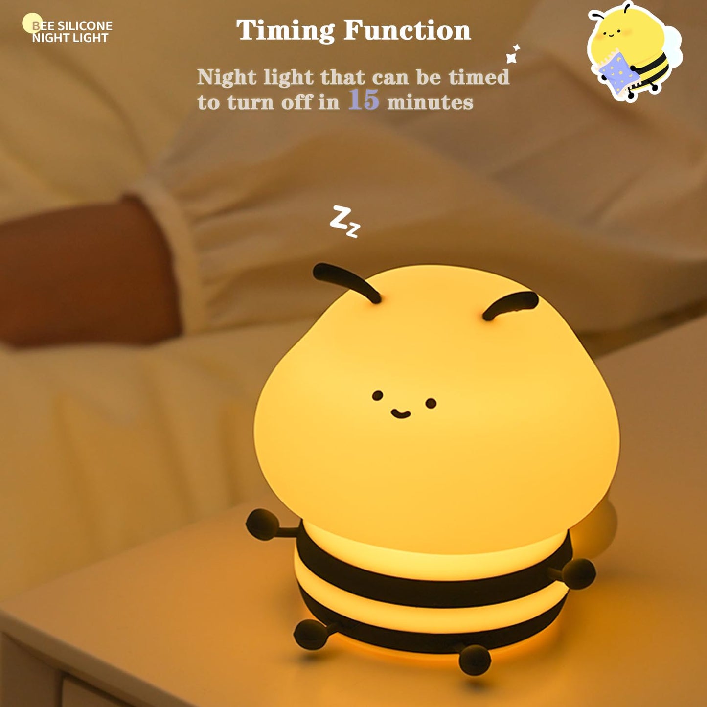 Bestfaith Cute Bee Kids Night Light, LED Squishy Night Lamp, Dimmable Nursery Nightlight for Kids, Rechargeable Timer Touch Lamp, Dorm Decor, Funny Gifts (Bee)