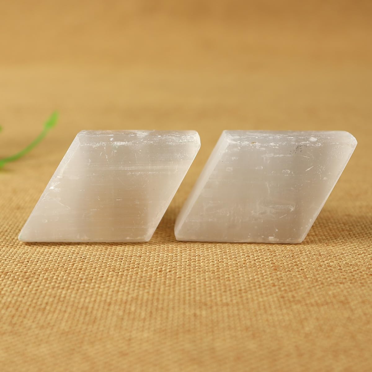 JIC Gem 4 Pack Rhombus White Selenite Crystal Cabinet Knobs Gemstone Drawer Pulls Home Kitchen Decor