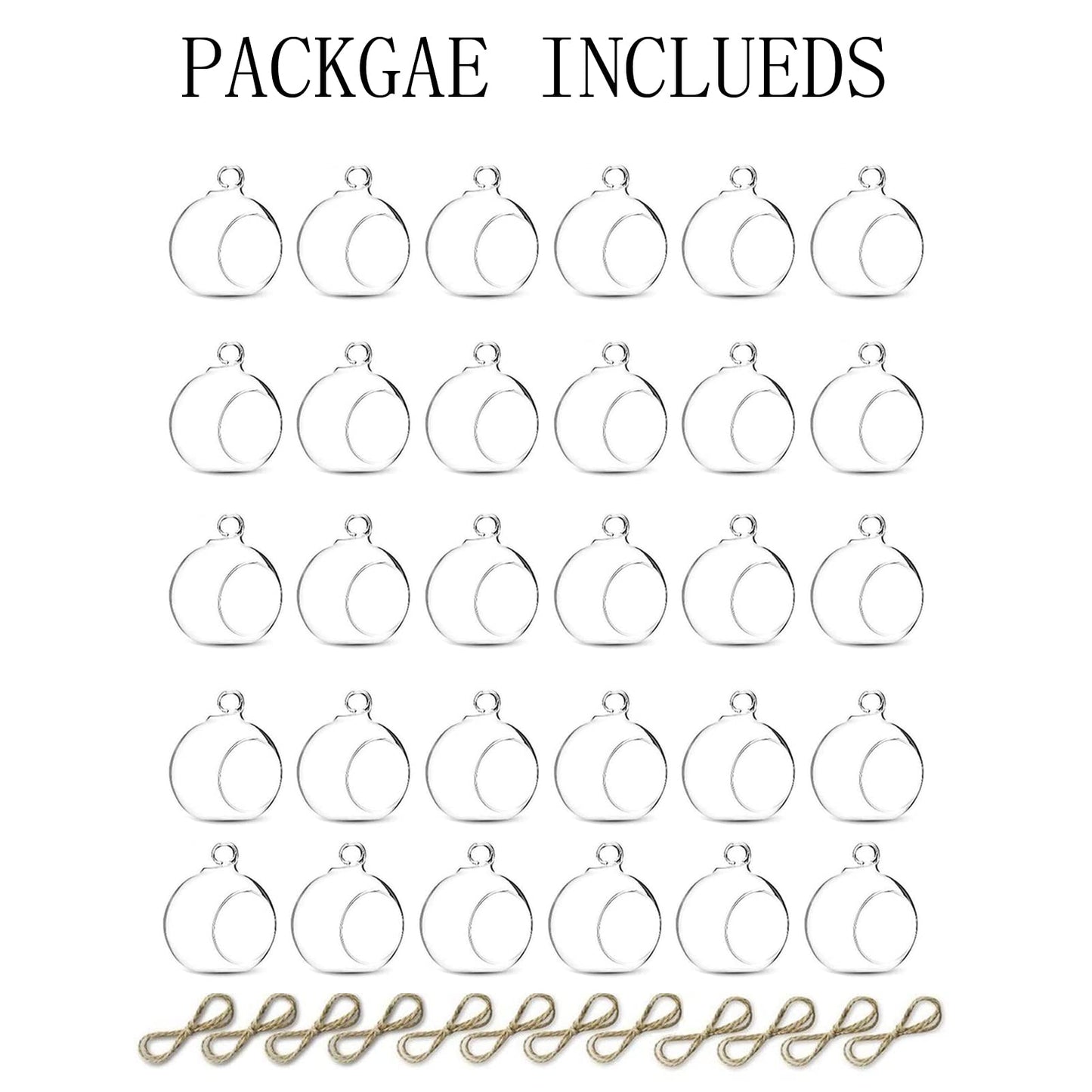 Nuptio 36 Pcs Hanging Tea Light Candle Holders Mini Glass Candle Holder 2.36" Diameter Baubles Globe Garden Ornament, Tealight Holders for Christmas Halloween Wedding Party Decorations for Reception