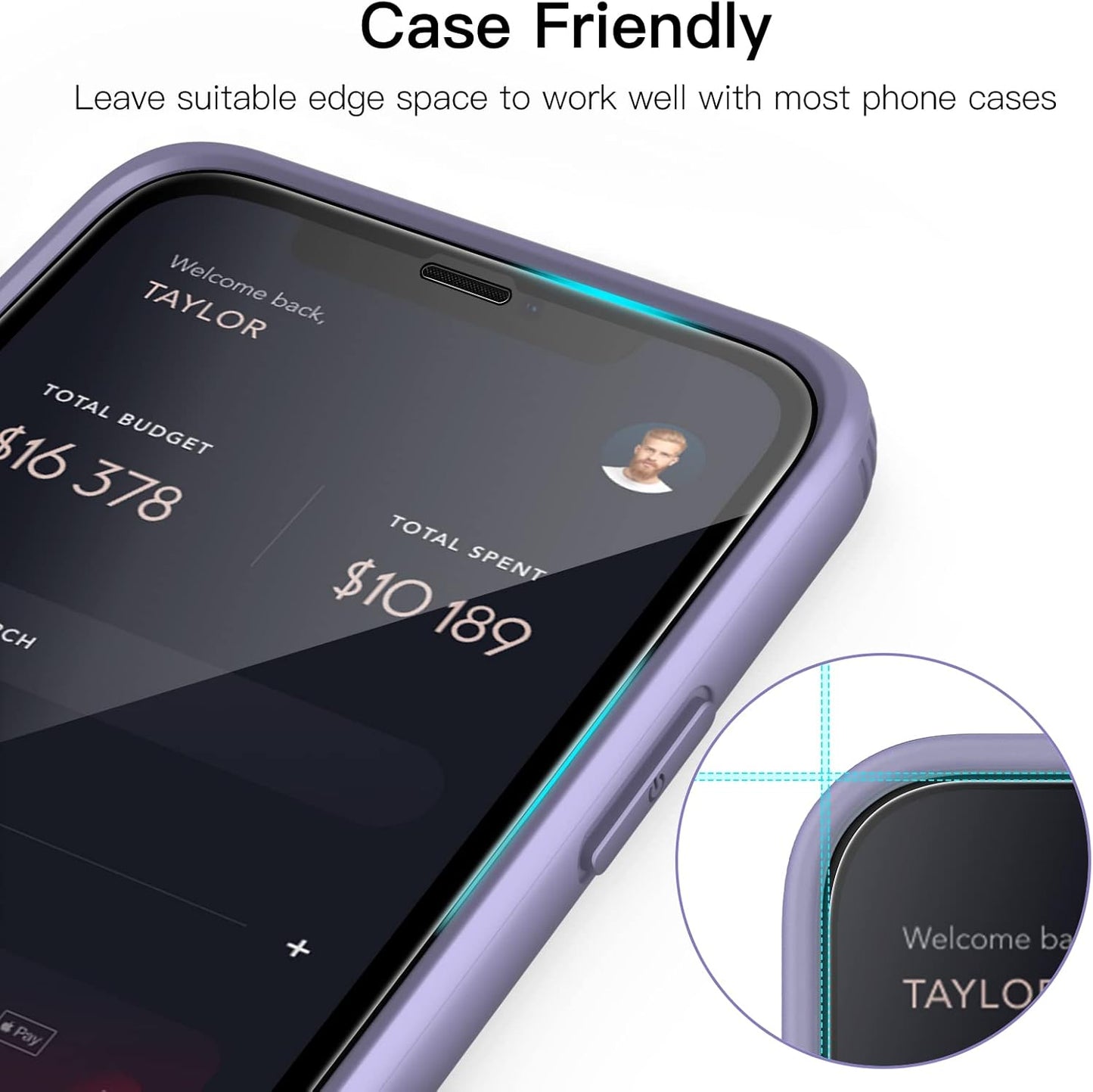 JETech Full Coverage Screen Protector for iPhone 11/XR 6.1-Inch, Black Edge, Tempered Glass Film with Easy Installation Tool, Case-Friendly, HD Clear, 3-Pack