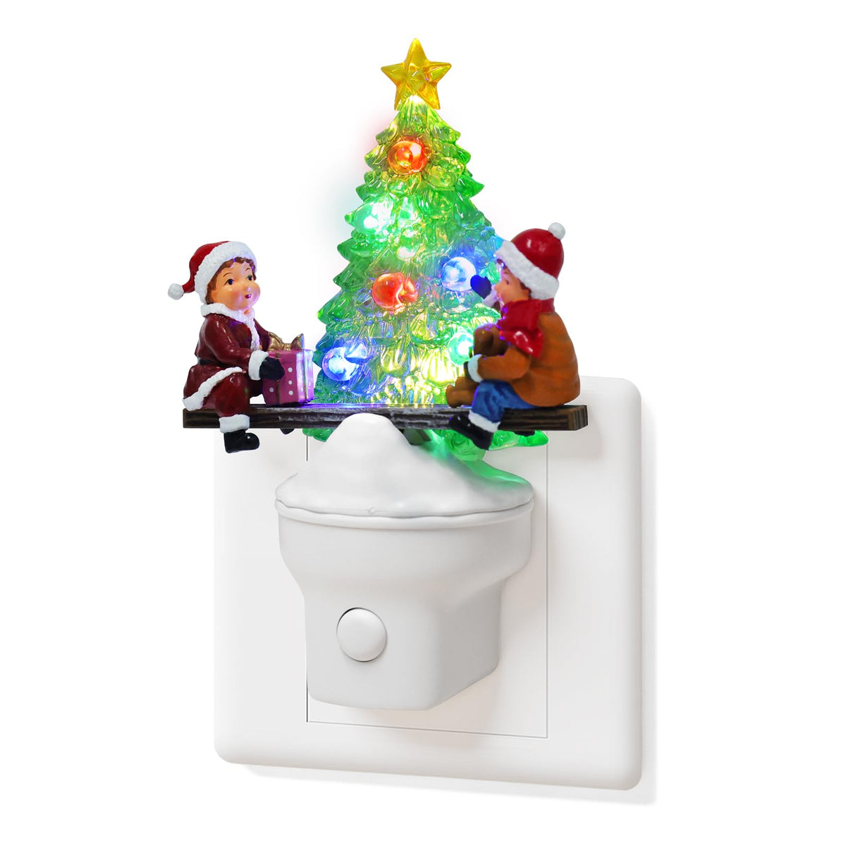 Christmas Night Lights Plug into Wall Christmas Tree Nightlights with USB/Outlet Options, Xmas Tree Night Lights Decorative for Bedroom Living Room Kitchen Nursery Holiday Decorations Gifts (Seesaw)