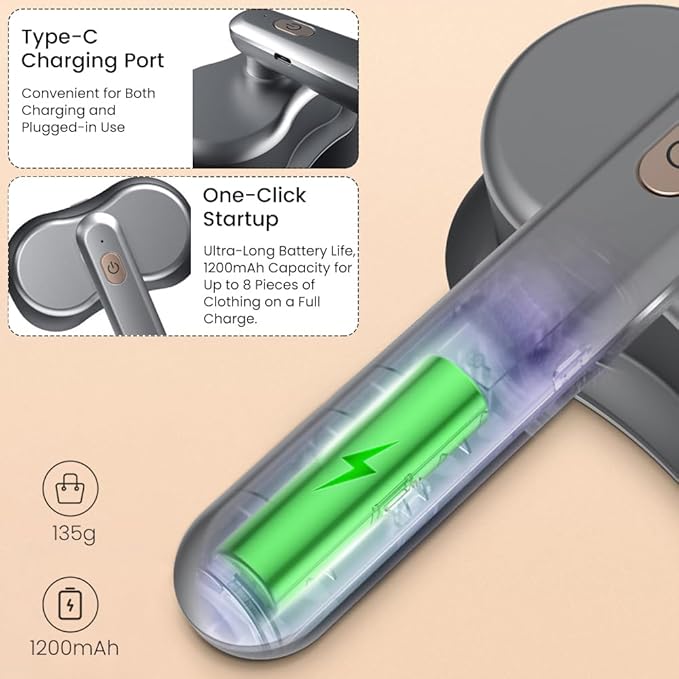 HomeBeyond Dual-Head Fabric Shaver, Electric Lint Remover, Rechargeable Lint