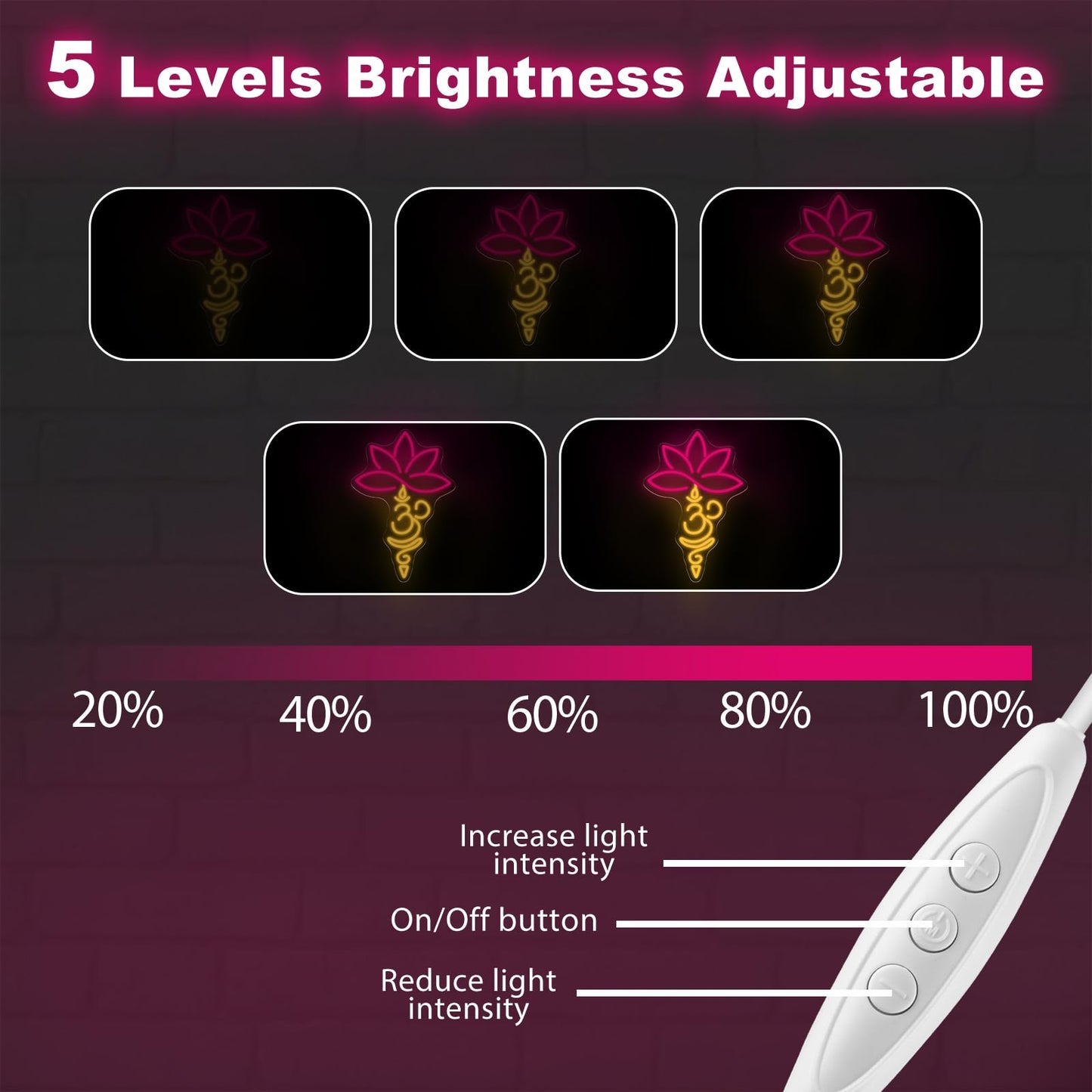 Lotus and OM Neon Sign, Dimmable USB LED Light for Yoga Studio, Meditation Room & Spiritual Wall Decor