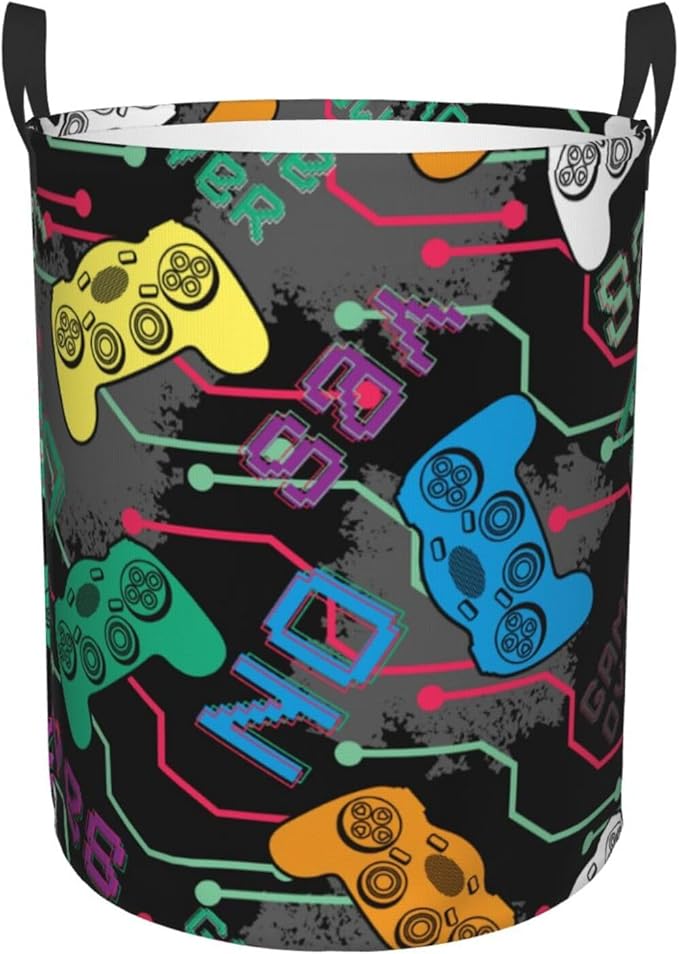 Colorful Game Joysticks Laundry Hamper Bag, Video Game Controller Background