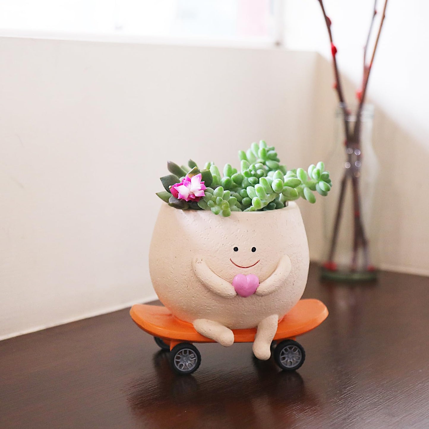 Camotank Face Head Planters Cute Plant Pots for Indoor Plants, Funny Skateboarding Planter Smiley Face Flower Pots for Succulents Outdoor Plants Gift Ideal for Mother and Christmas
