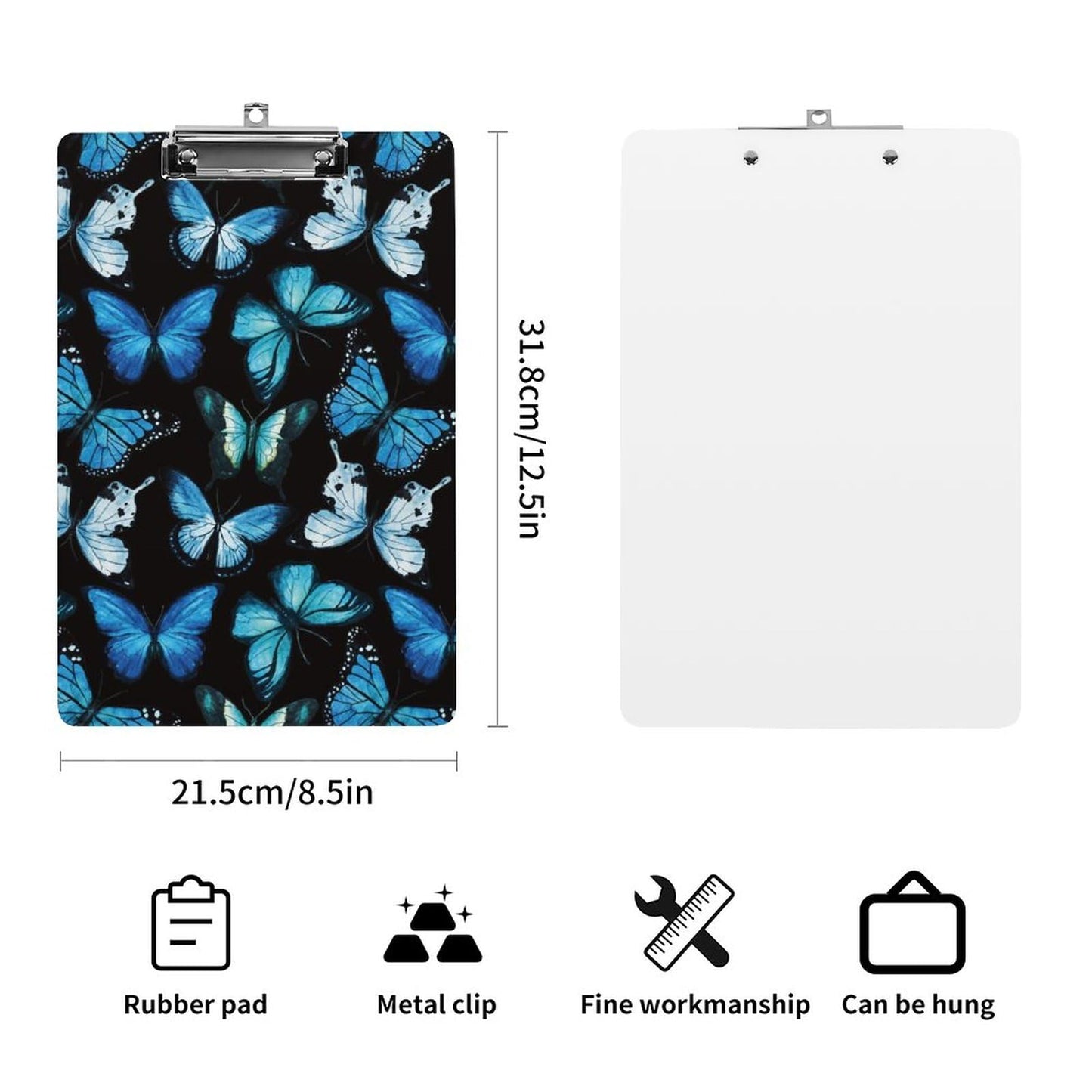 Personalized Clipboard,Custom A4 Letter Size Clipboard with Your Photo,Picture,Text,Logo for Office Work,Medical,School 12.4"X8.7" Blue Butterflies Style