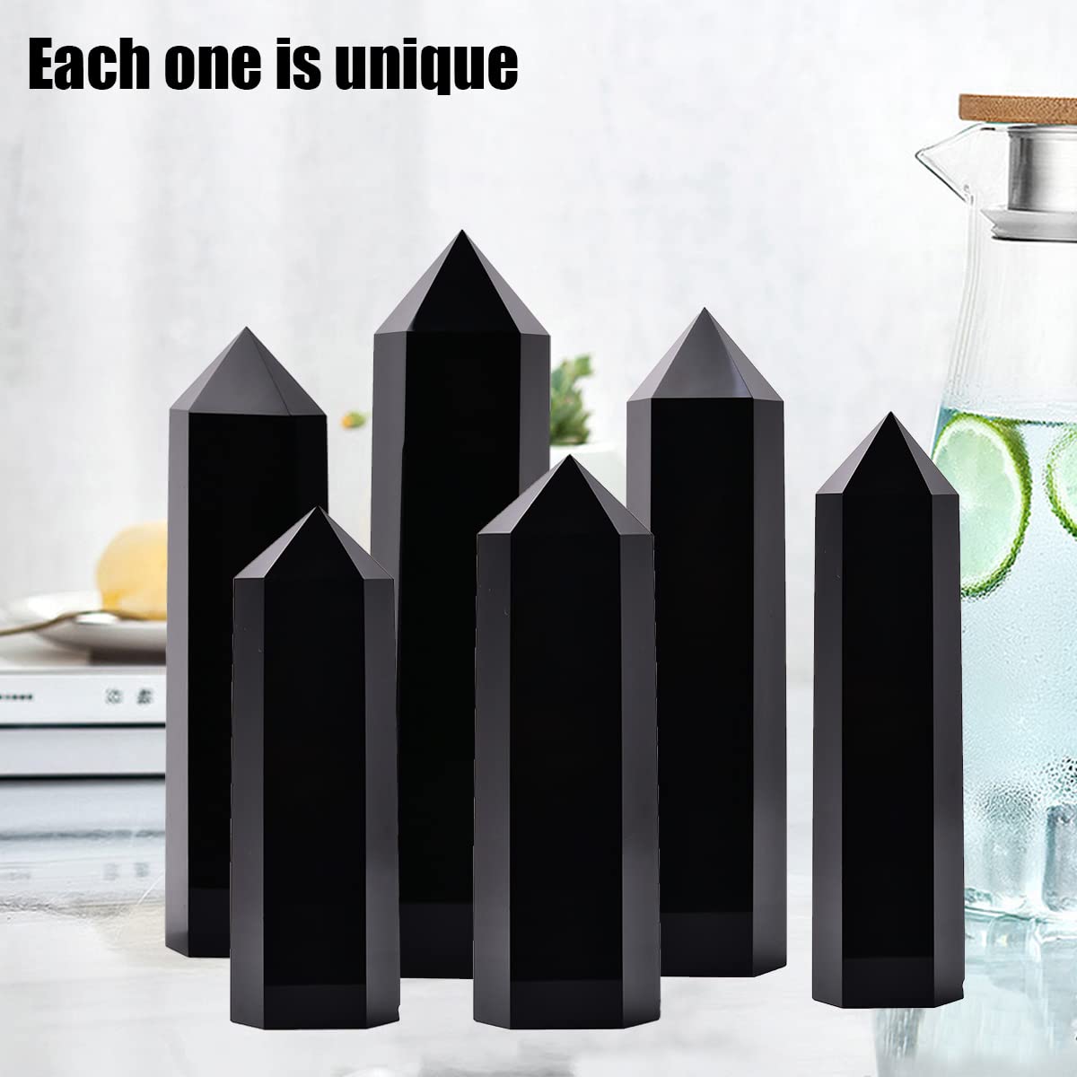 MOGEMT Large Black Obsidian Crystal Tower Natural Healing Crystal Point Wand Obelisk 6 Faceted Reiki Chakra Meditation Therapy Home Decor Gift 1.5-2 LBS