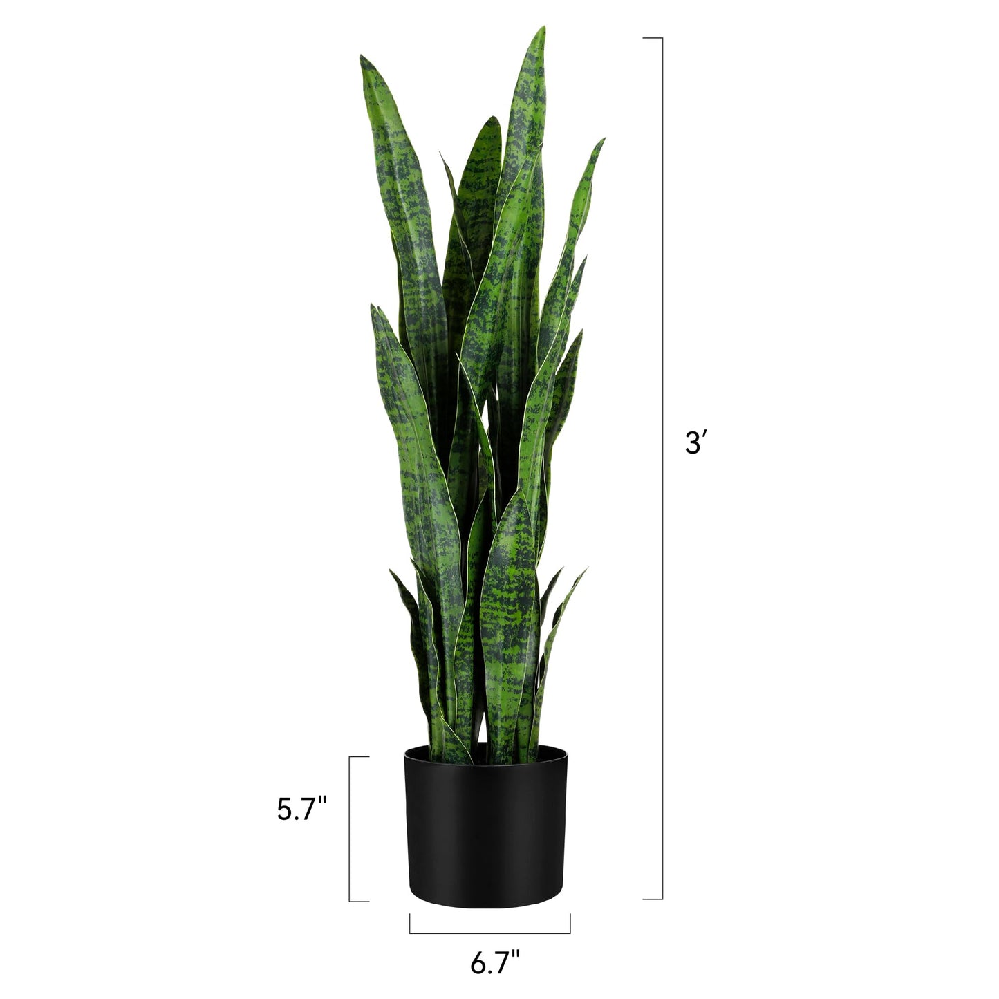 KOL 3ft Artificial Snake Plant, Fake Sansevieria Potted Plants, with Thick Lifelike Faux Leaves, Indoor Home Office Decor, Mother-in-Law Tongue Houseplant, 35in, Green
