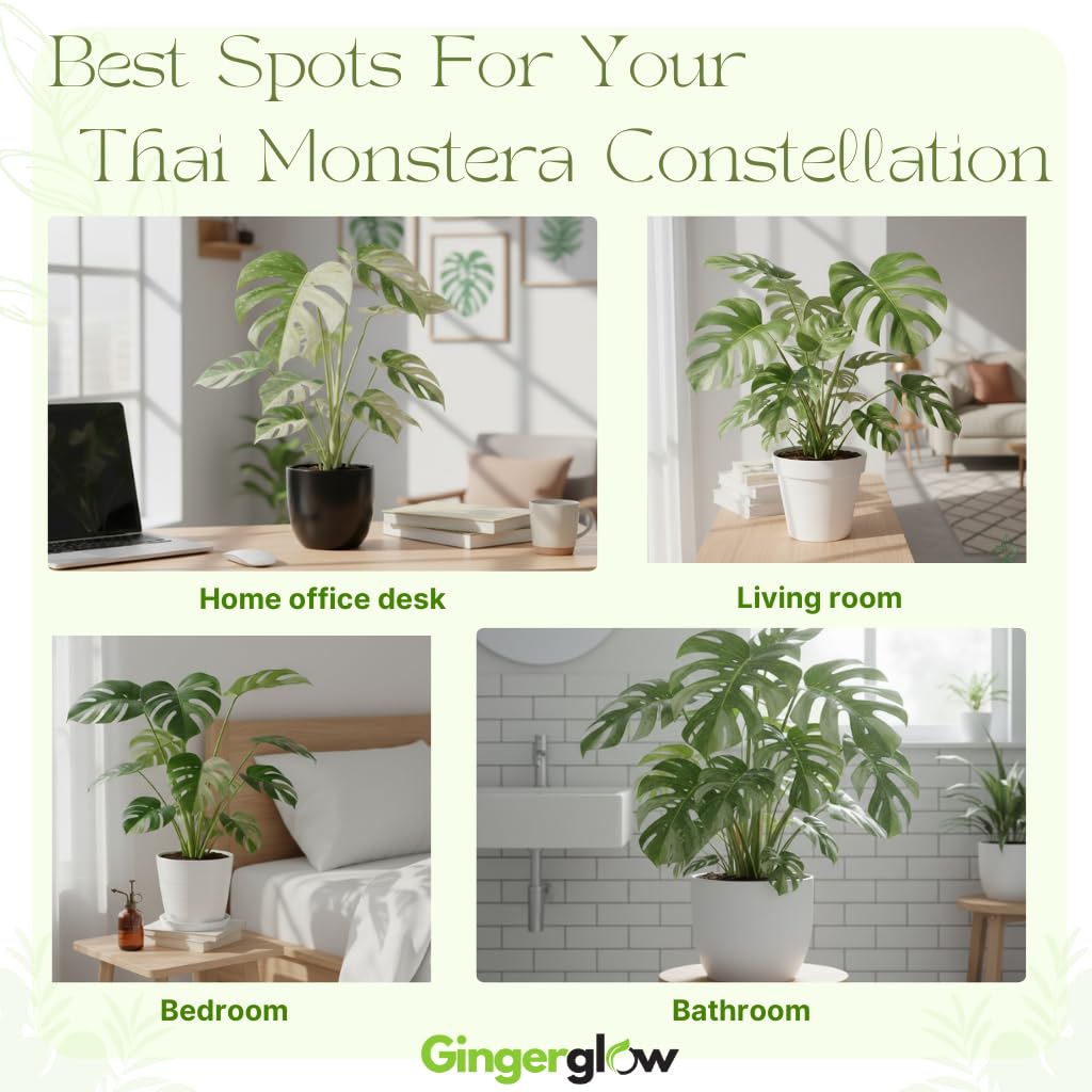 Monstera Thai Constellation Live Plant 4 Inch Tall | Variegated Monstera Plant Live | Tropical Indoor Houseplant for Shelf, Desk or Living Space