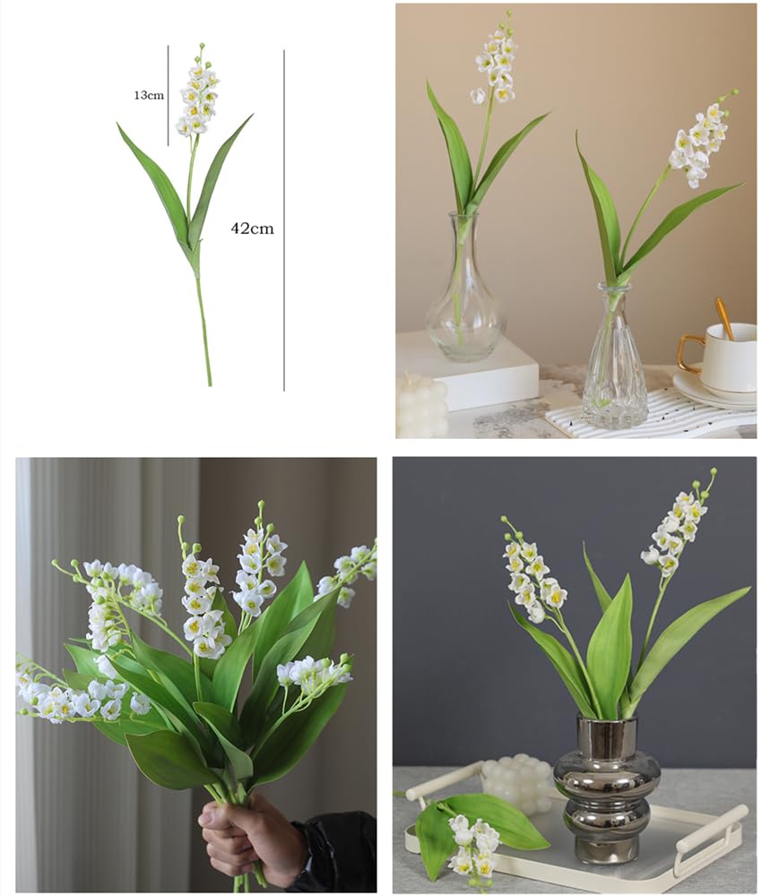 NatureMan 6 Branch Lily of The Valley Artificial Flowers,Simulation Lily of The Valley Silk Flower,Outdoor Bridal Wedding Bouquet for Home Garden Party Wedding Decoration