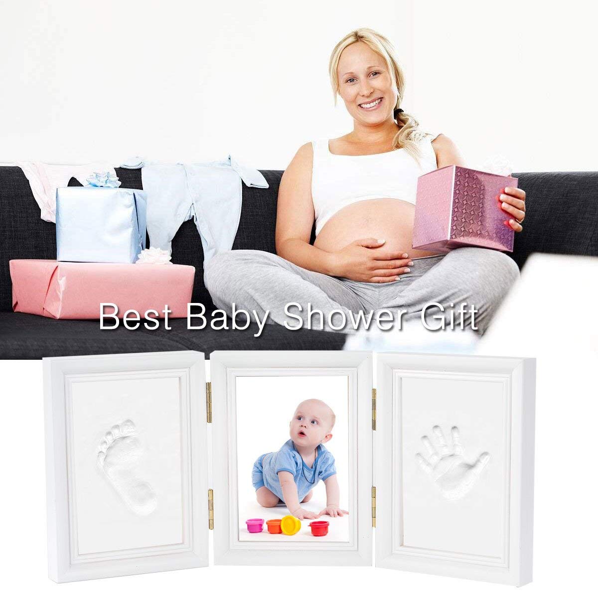 Baby Photo Frame,Newlemo Baby Handprint Kit & Footprint Photo Frame for Newborn Girls and Boys, Baby Shower Gifts for Christening Registry(3 parts, white)