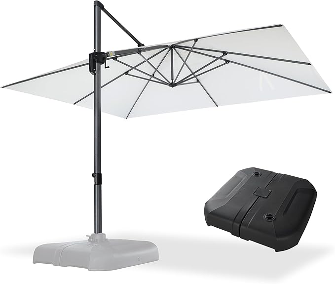 PURPLE LEAF 10' X 13' Patio Umbrella with Base Outdoor Cantilever Rectangle Offset Umbrella with 360-degree Rotation for Garden Deck Pool Patio White