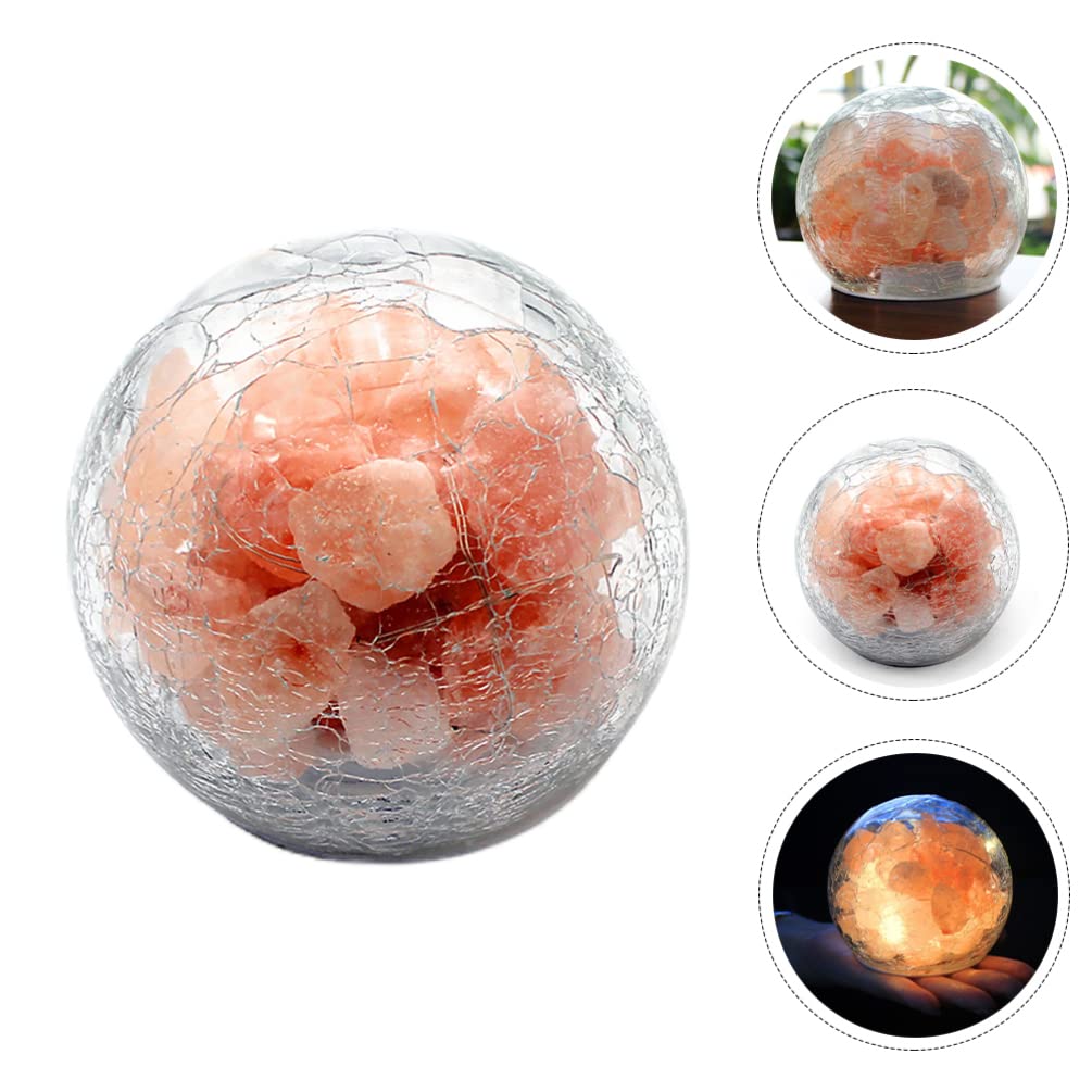 Uonlytech Salt Rock Lamp Battery Powered Himalayan Pink with Crackle Glass Ball Rock Salt Night Light for Bedroom Home Decor