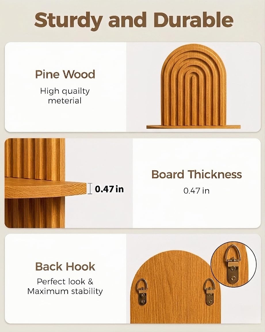 Bamworld Boho Wall Decor Brown Plant Wall Shelf Mid Century Modern Decor Hanging Plant Shelf 16.7in 2 Tier Wooden Floating Shelves for Home Bathroom Bedroom Living Room Office Holding Planter