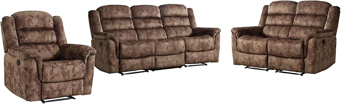 EBELLO 3 Pieces Reclining Living Room Set, Overstuffed Soft Fabric Manual
