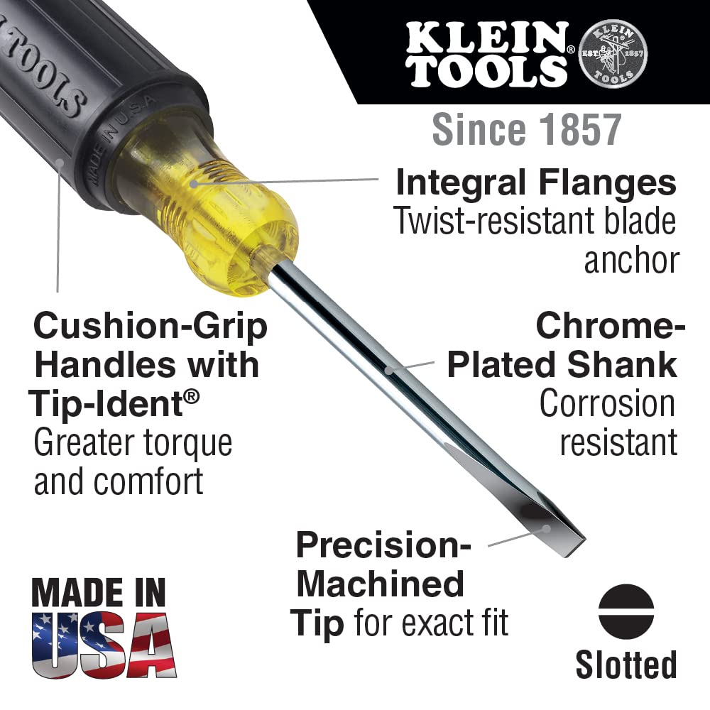 Klein Tools 85071 Stubby Slotted and Phillips Screwdriver Set with 5/16-Inch Cabinet-Tips and #2 Phillips-Tip, Made in USA, 2-Piece