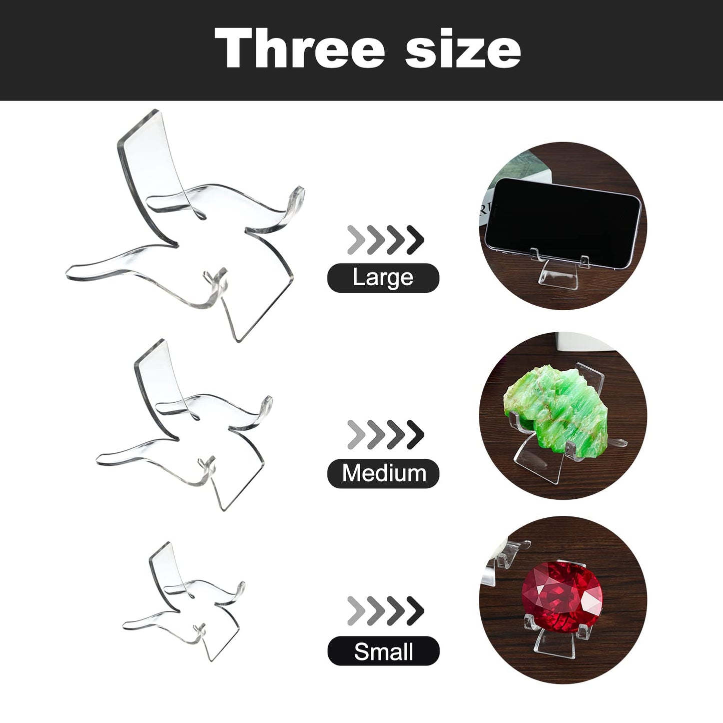 12 PCS Rock Display Stand Mini Acrylic Easel Stands ( 3 Sizes ) Acrylic Rock Holder Rock Stands for Display Multiple Sizes Small Collectibles - Crystal Painted Rock Geodes Rock Mineral Agate Fossil