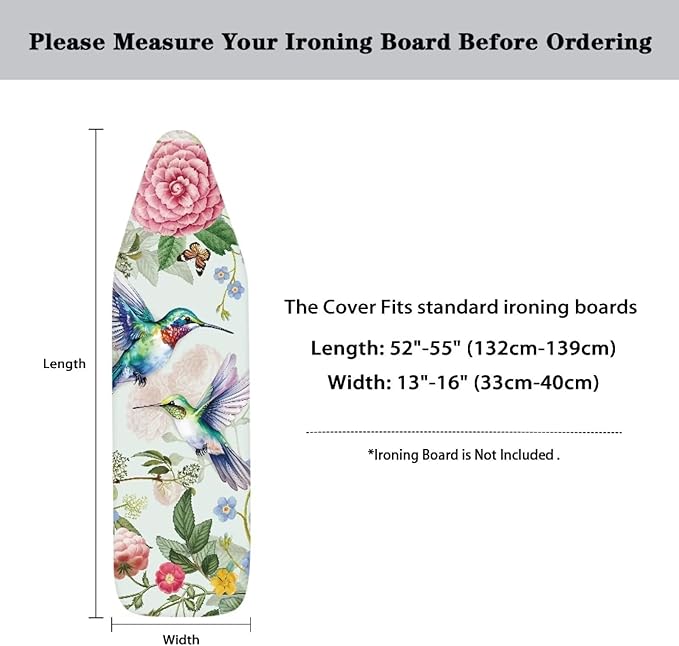 Hummingbird Floral Ironing Board Pad Ironing Board Cover 15" x 54" Scorch