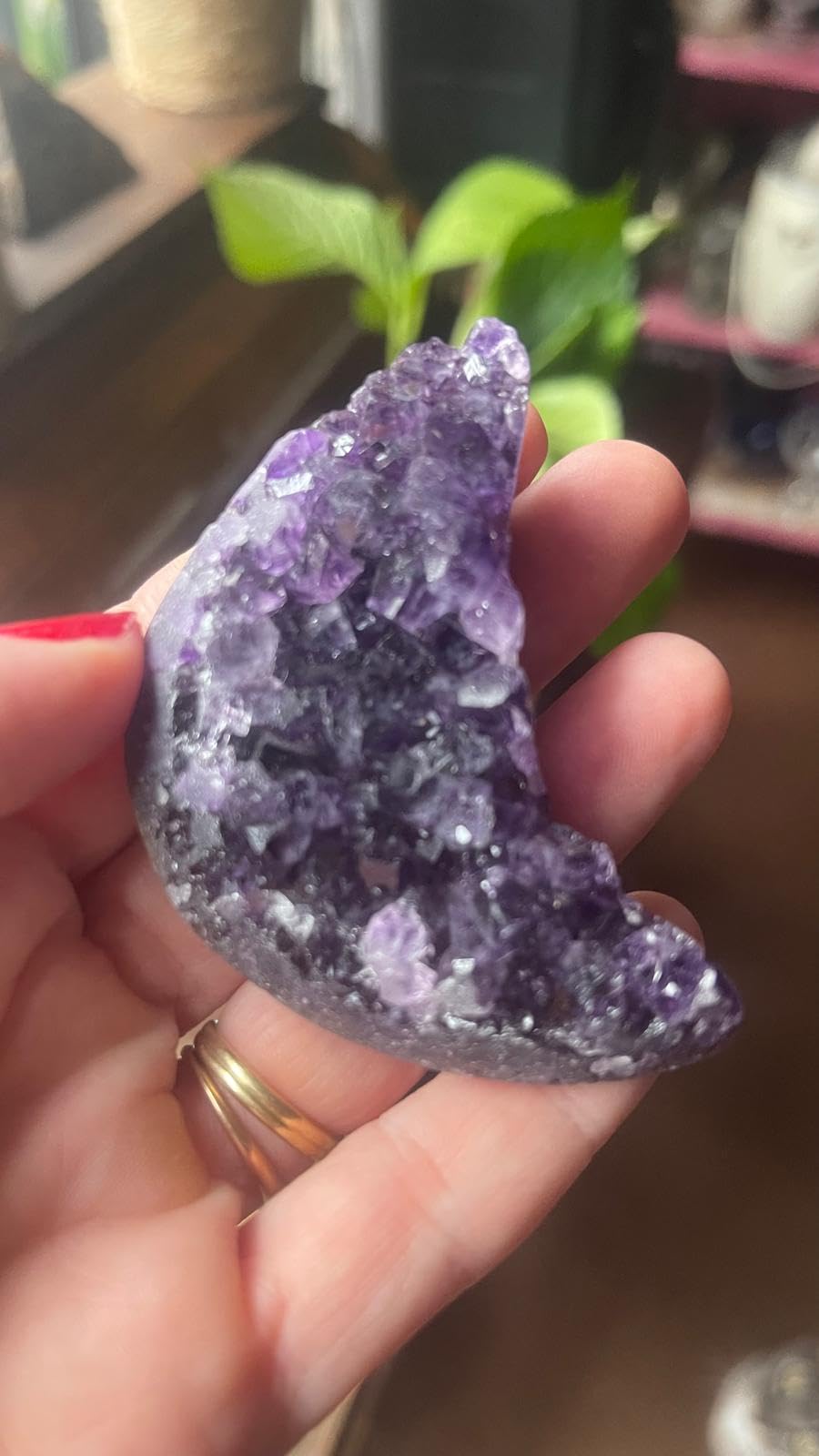Natural Amethyst from Artigas Uruguay – Hand Carved Crystal in Heart or Moon Shape – Unique Purple Healing Stone – Spiritual Decor & Meaningful Gift (Moon, Big)