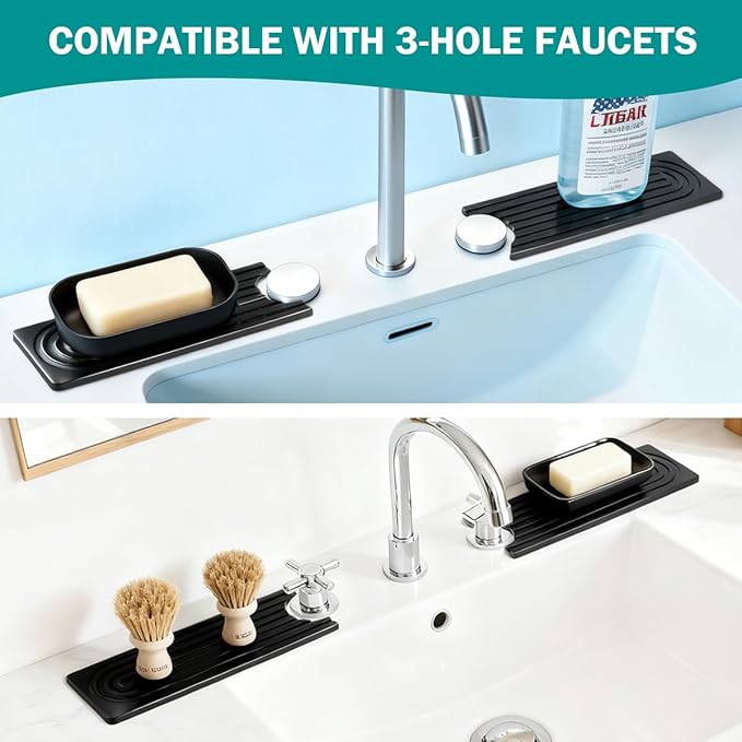 PEKER Teak Wood Faucet Mat for Kitchen Sink 19.7" – Natural Teak Sink Splash