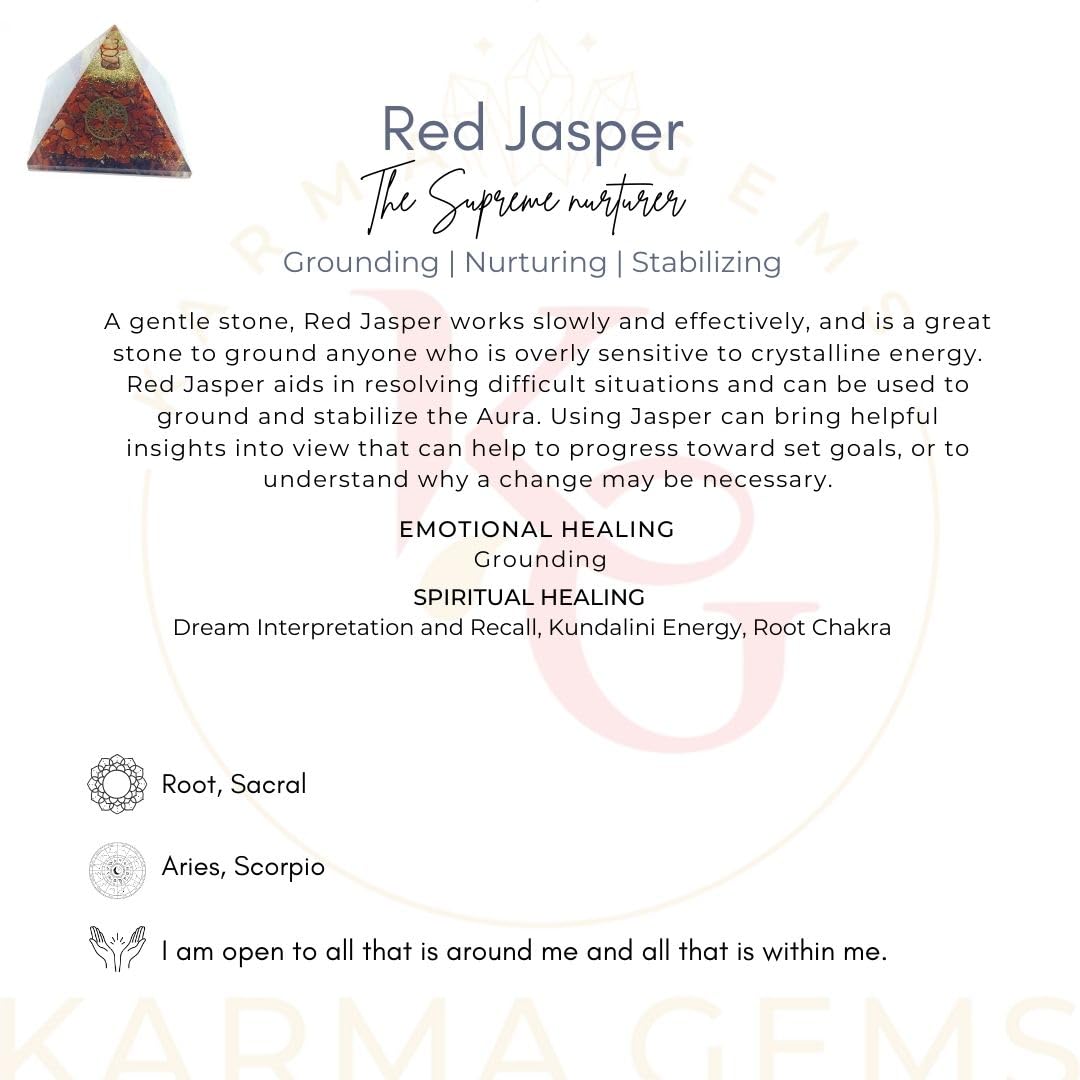 Red Jasper, Orgone Pyramid, Healing Crystal Pyramid, Pyramid Crystal Gemstone Pyramid for Meditation, Office Decor, Birthday Gifts, Chakra Balance, Witchy Gift, Office Decor for Women - Karma's Gems