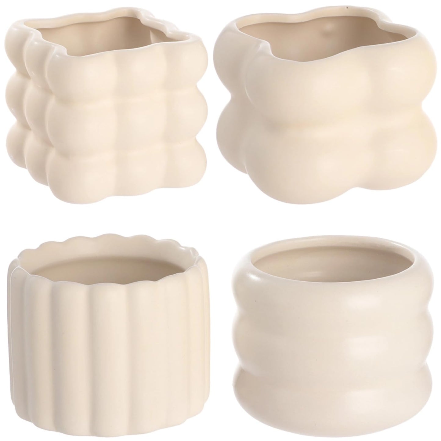 NIMBLOOM 4 PCS Ceramic Succulent Pots, Creamy Soft Shape Decorative Plant Pots Puffy Design Minimalist Sculpted Ceramic Planters with Drainage Hole and Anti-Slip Base for Cozy Home Decor