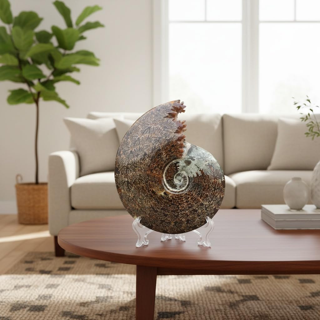 2.2-3.3 LB Large Polished Ammonite Fossil - Real Fossils with Crystal Decoration, Natural Healing Stone for Home & Office, Unique Educational Specimen 1 PC