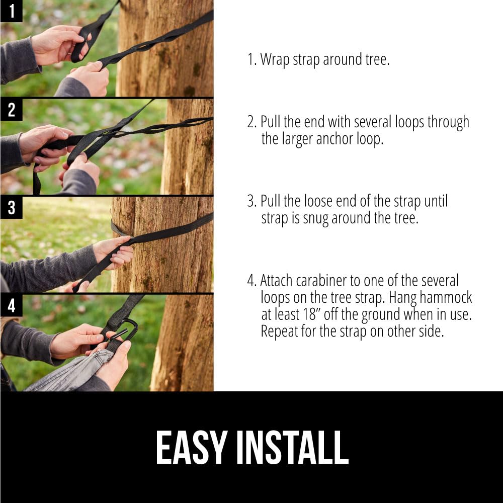 GORILLA GRIP Durable Portable Camping Hammock, Holds 500lbs with Heavy Duty Tree Straps, Comfortable Travel Swing, Camp Hammocks, Easy to Use and Install, Outdoor Essentials, Blue, 10x6.5 FT