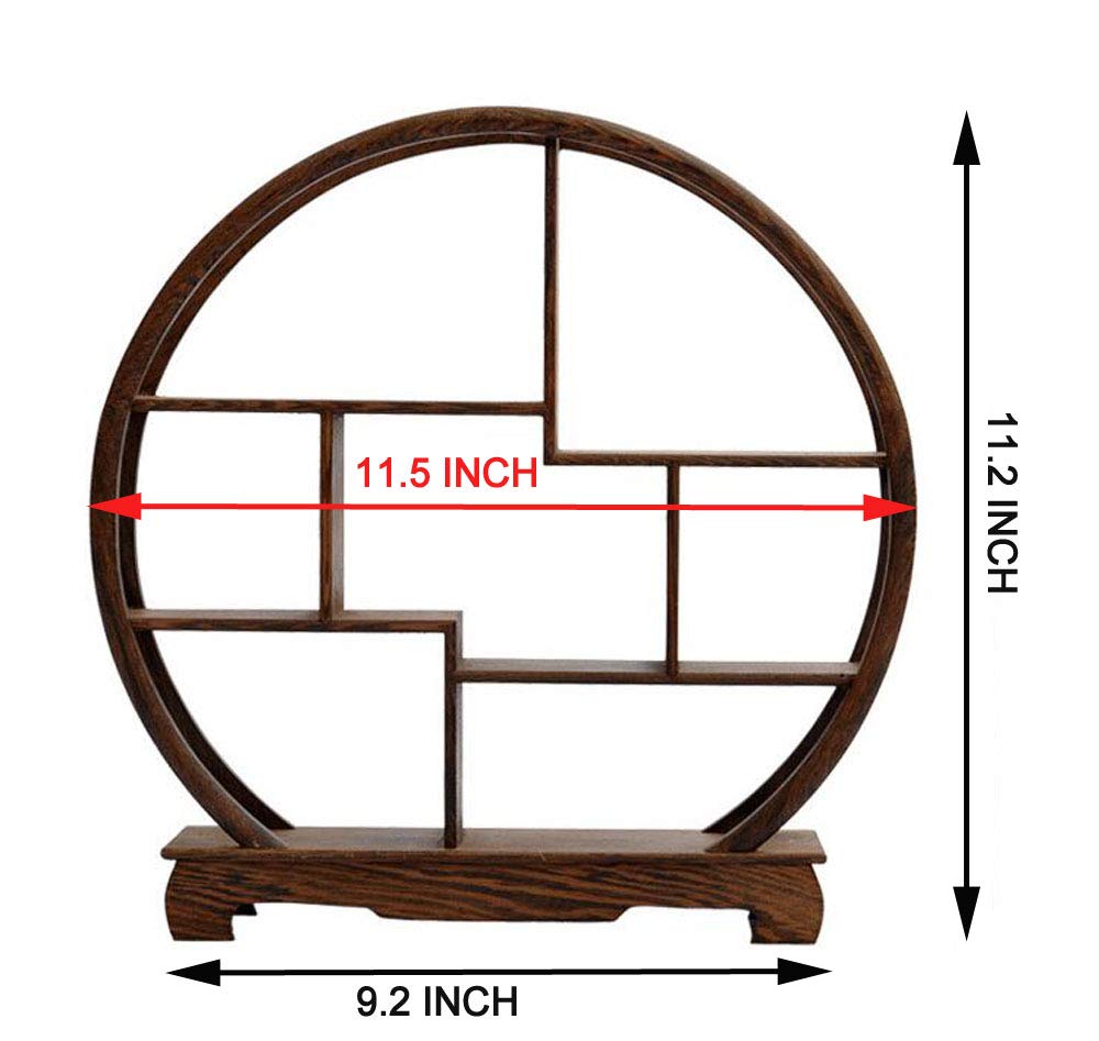 NWFashion Chinese Wooden Rosewood Display Stand Decoration 11" Curio Cabinets Shelf (Circle)