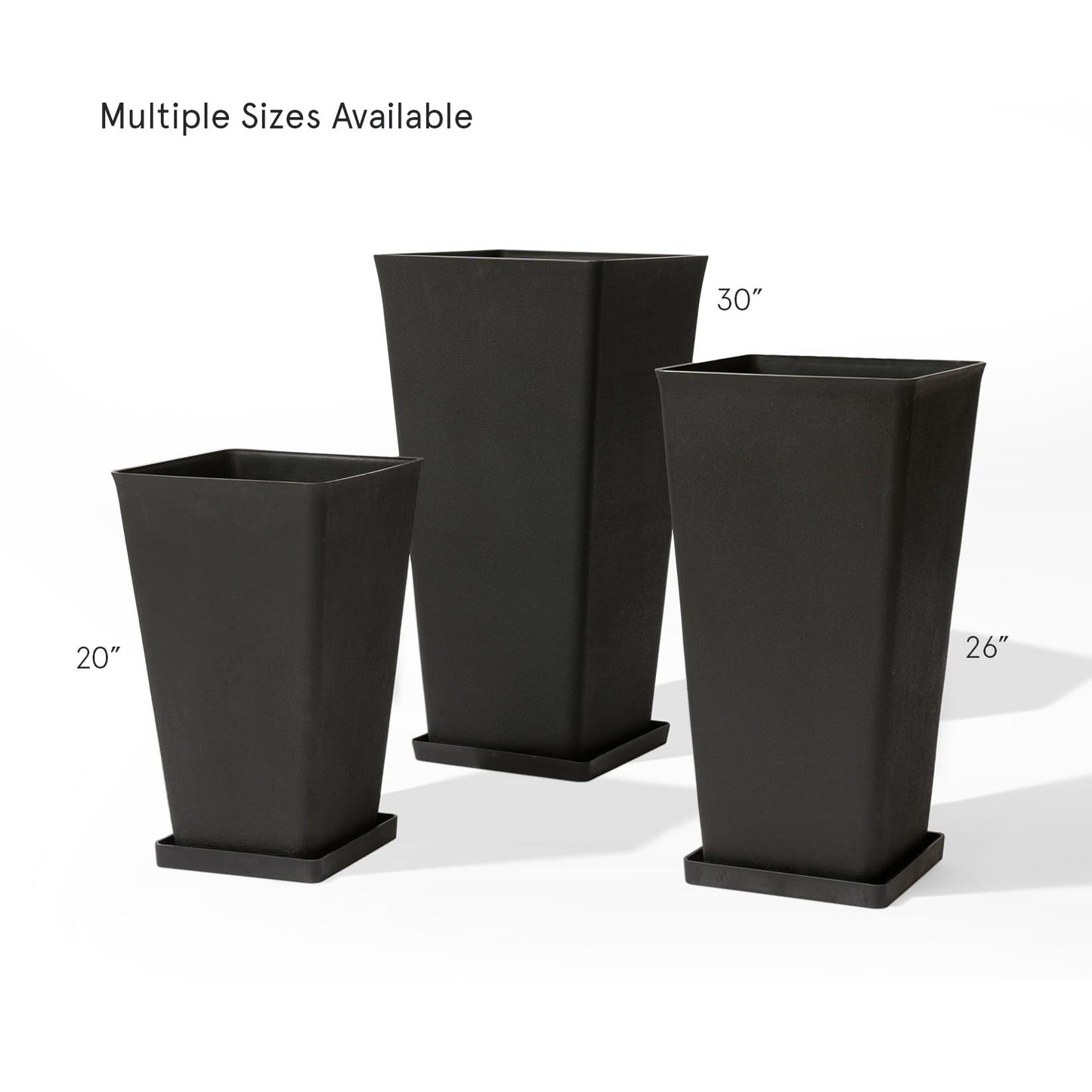 LA JOLIE MUSE 30 inch Tall Black Planters Set of 2, Indoor/Outdoor Rectangular Large V Shaped Taper Planters for Front Door