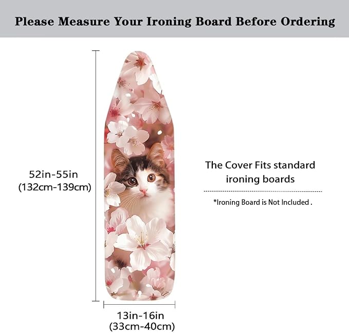 Pink Flower Cat Ironing Board Cover Cover Heat-Reflective Scorch Resistant Home