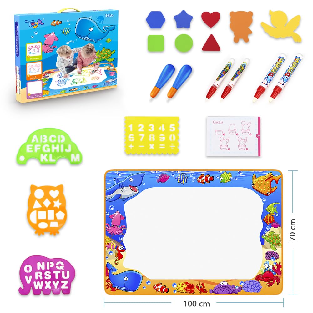 Water Doodle Mat - Kids Painting Writing Color Doodle Drawing Mat Toy Bring Magic Pens Educational Toys for Age 2 3 4 5 6 7 Year Old Girls Boys Age Toddler Gift