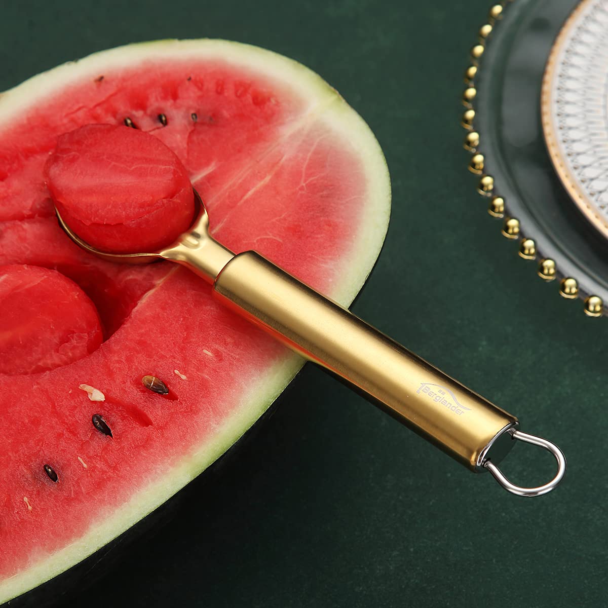 Gold Ice Cream Scoop, Berglander Stainless Steel Cookie Scoop Melon Baller Scooper Cones With Titanium Gold Plating, Specialty Tools and Gadgets, Ice Cream Spoon Food Scoop Dishwasher Safe