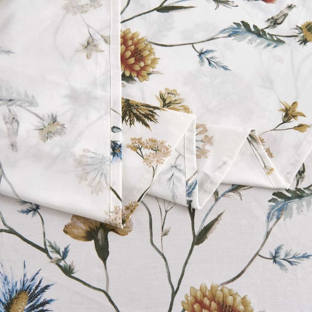 DAUAOTO 100% Cotton Bedding Printed Sheets Set for Full Size Bed Up to 14" Deep Mattress, Floral Botanical Pattern Bedlinen Sets