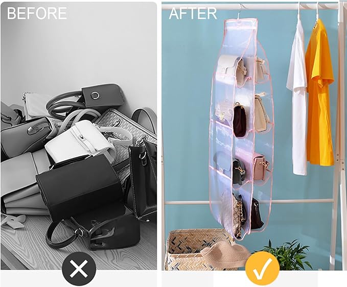 AARAINBOW 1 Pack Hanging Handbag Purse Organizer, 8 Pockets Purse Bag Organizer