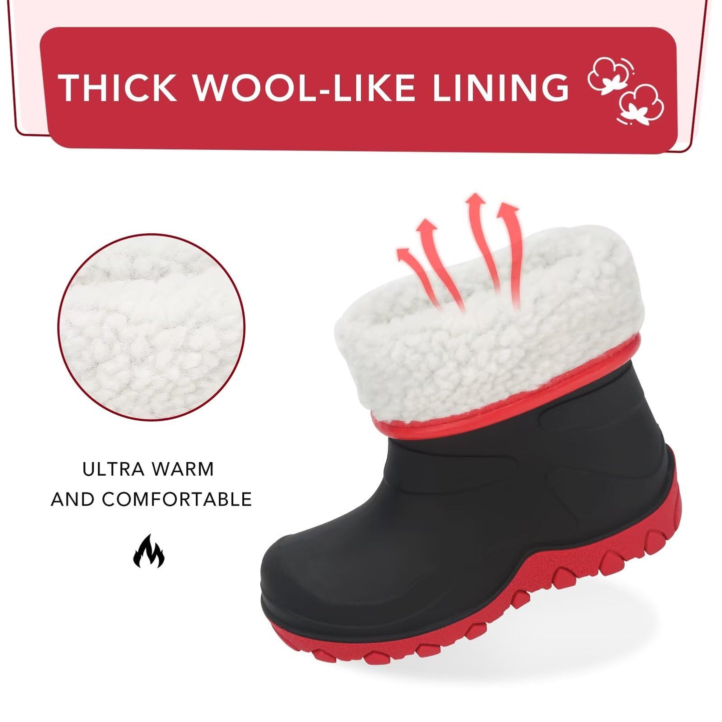FUNCOO PLUS Kids Lined Wellies, Girls Boys Winter Warm Fleece Rain Boots Children Snow Boots Wellington Boots Size 1 UK Child