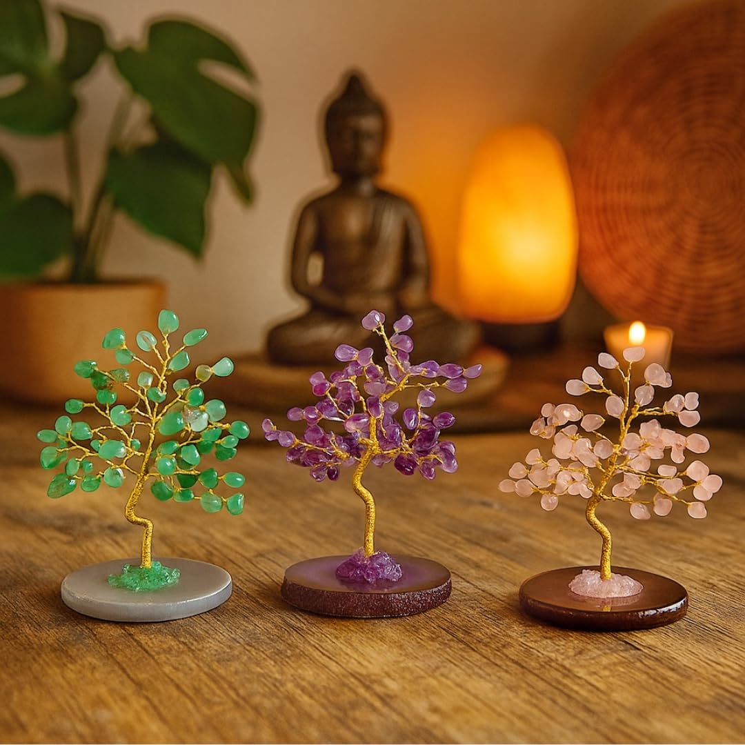 Real Crystal Tree of Life, Pink Rose Quartz Bonsai Money Tree with Agate Base, Spiritual Gemstone Feng Shui Decor with Gold Wire, Housewarming Birthday Gift (Rose Quartz (Pink))