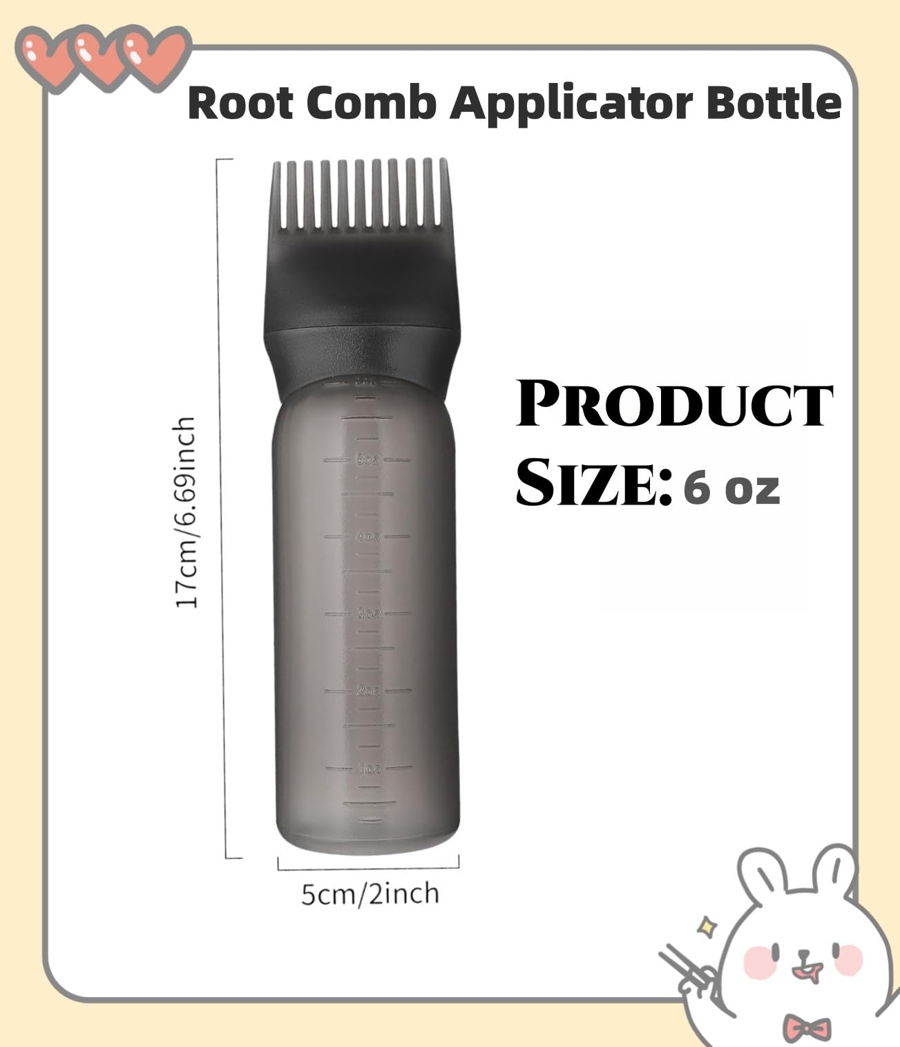 FXSPLCZ Root Comb Applicator Bottle Oil Applicator for Hair Dye Hair Oiling Bottle with Graduated Scale, 6 Ounce (Black)