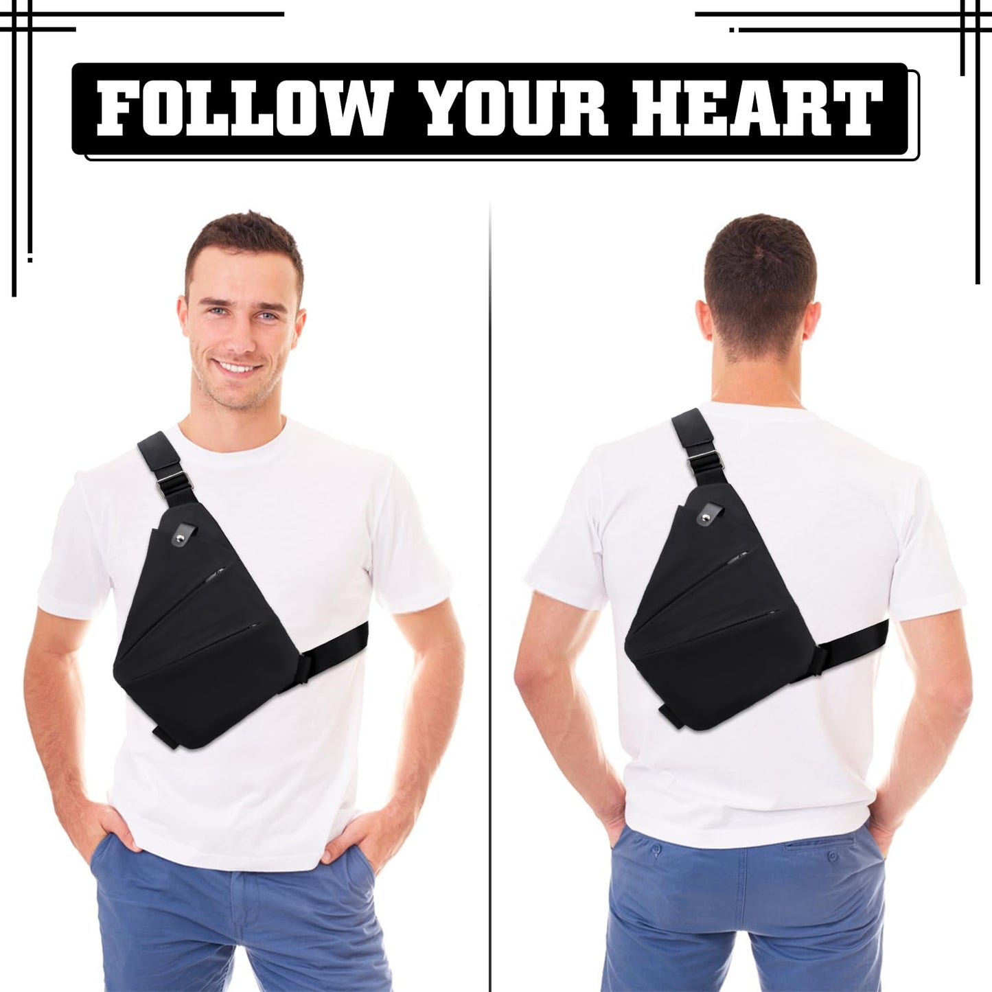 GDOKKNY Anti Theft Crossbody Bag for Women Personal Flex Travel Bag Anti-Theft Cross Body Bag Sling Chest Bag for Men (Black)