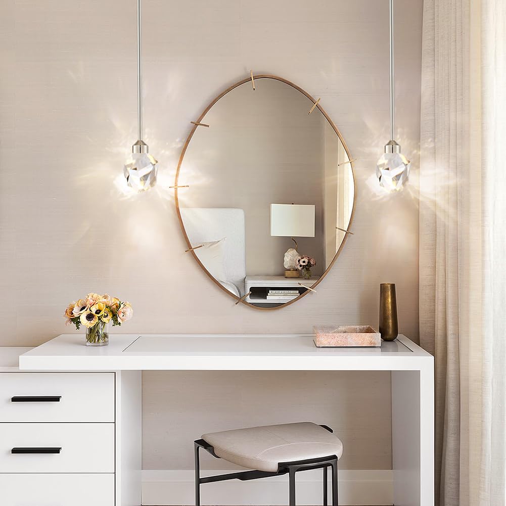 Untrammelife Modern Crystal Pendant Light Polished Nickel Small Pendant Light Fixtures 8W LED Hanging Chandelier for Bathroom Bedroom Kitchen 3 Color Temperature Adjustable 3000K-4000K-5000K