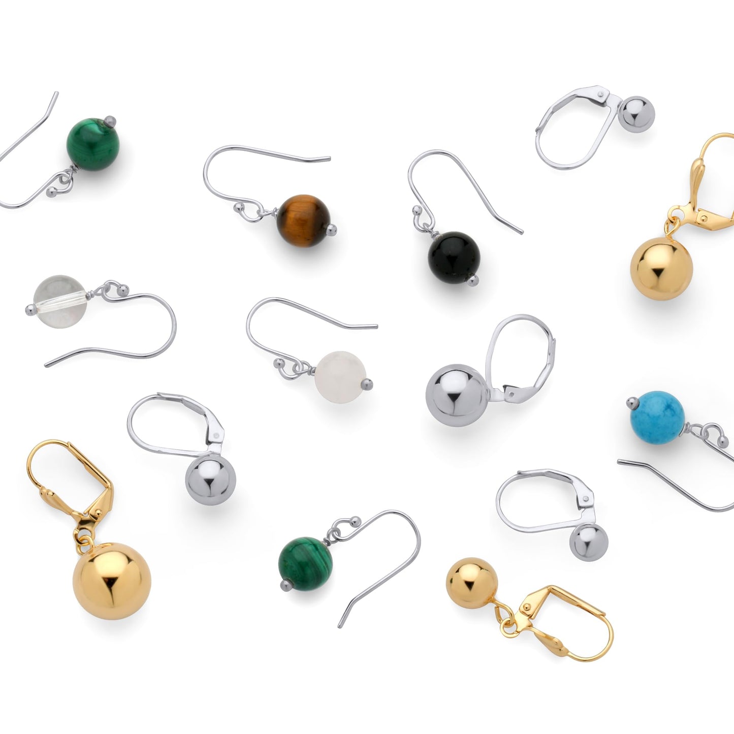 Bling Jewelry .925 Sterling Silver Green Aventurine & Red Carnelian Bead 8mm Dangle Ball Drop Earrings For Women French Fish Hook Wire (Set of 2) Genuine Gemstone
